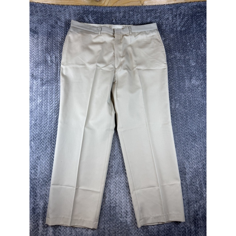 Haggar Mens Dress Pants 38x29 Beige High Rise Flat Front Straight Leg 5425